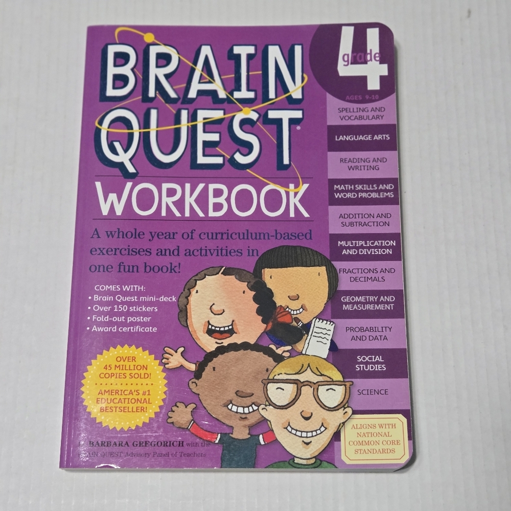 Brain Quest Workbook Grade 4 4th Grade Book Paperback ‏Complete with stickers